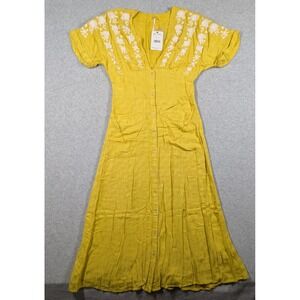 Free People Women Dress XS NWT Love to Love You Embroider Button Up Pocket FLAW‎